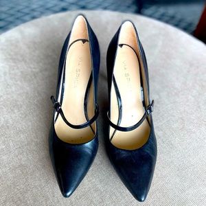 Black Leather Via Spiga Mary Jane Pumps - 7.5